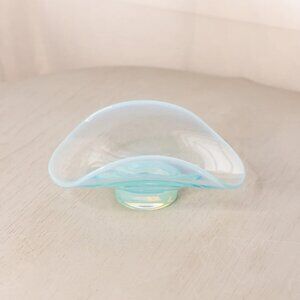 Vintage Fostoria Curved Blue Opalescent Glass Seascape Dish